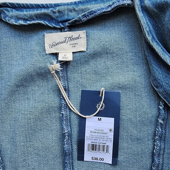 NWT $36 Universal Thread Womans Puff 3/4 Sleeve Denim Wrap Dress Light Wash MD - Picture 5 of 16